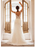 V Neck White Lace Tulle Exquisite Wedding Dress